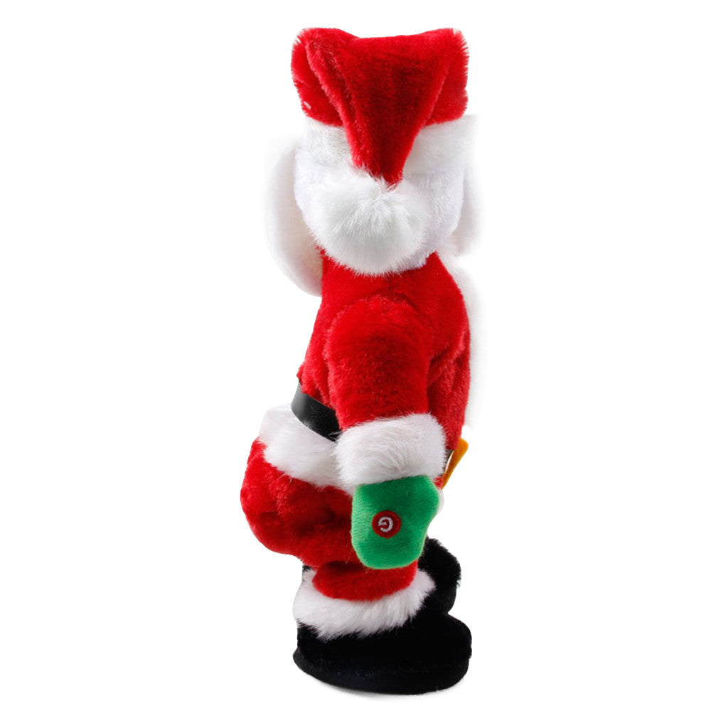 Dancing Santa Claus, gyrates to the music