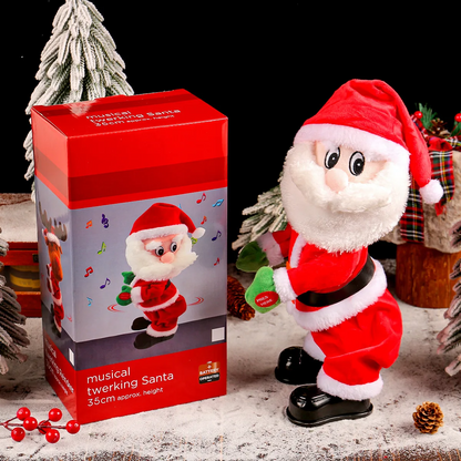 Dancing Santa Claus, gyrates to the music